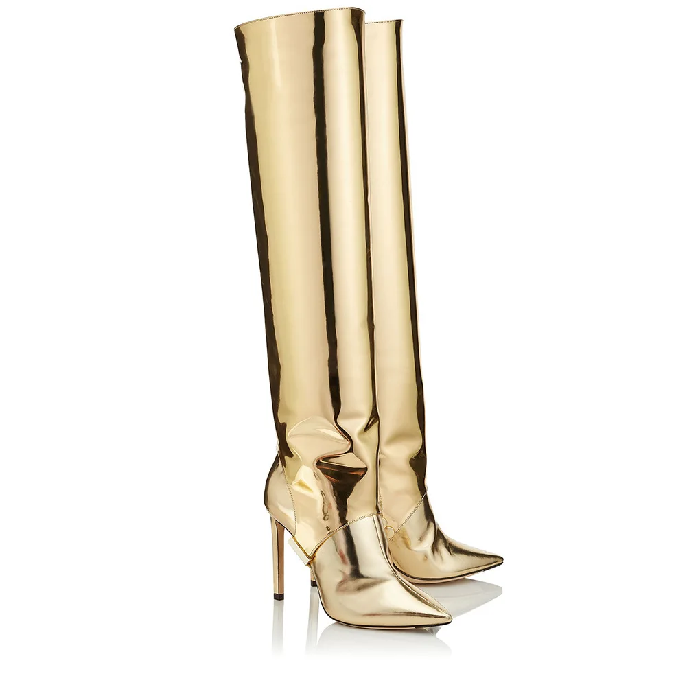 Female Gold Black Leather Knee High Boots Detachable Women's Large Size Thin High Heel Long Boots with Zipper Heels
Female Gold Black Leather Knee High Boots Detachable Women's Large Size Thin High Heel Long Boots with Zipper Heels
