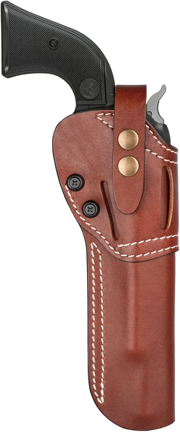 Leather 6.5 Inch Revolver Holster for Single Six, Rough Rider, and Similar Pistols, Ambidextrous, Deep Brown
Leather 6.5 Inch Revolver Holster for Single Six, Rough Rider, and Similar Pistols, Ambidextrous, Deep Brown