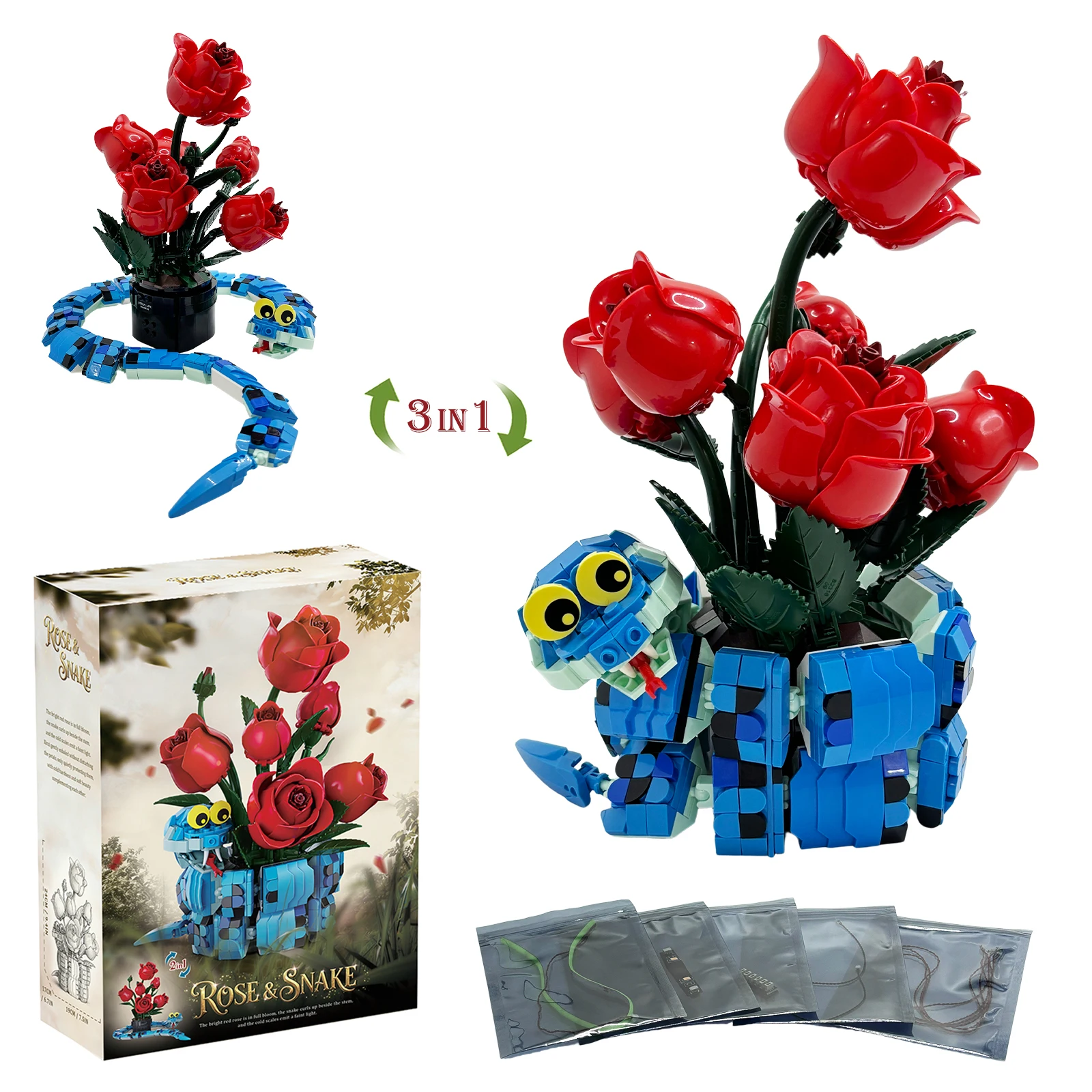 778PCS Rose and Snake Building Block Set With Led Lighting Kit,Toys 3D Models Building Toys MOC Flower Blocks Holiday Gifts
778PCS Rose and Snake Building Block Set With Led Lighting Kit,Toys 3D Models Building Toys MOC Flower Blocks Holiday Gifts