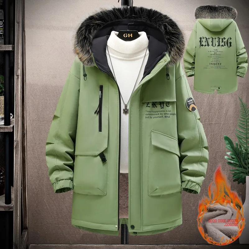 Winter Men's Jaet Mid-Length Thiened Fce Lined Hooded Cotton Coat with Fur Collar Casual Sle Warm Youth Faion
Winter Men's Jaet Mid-Length Thiened Fce Lined Hooded Cotton Coat with Fur Collar Casual Sle Warm Youth Faion