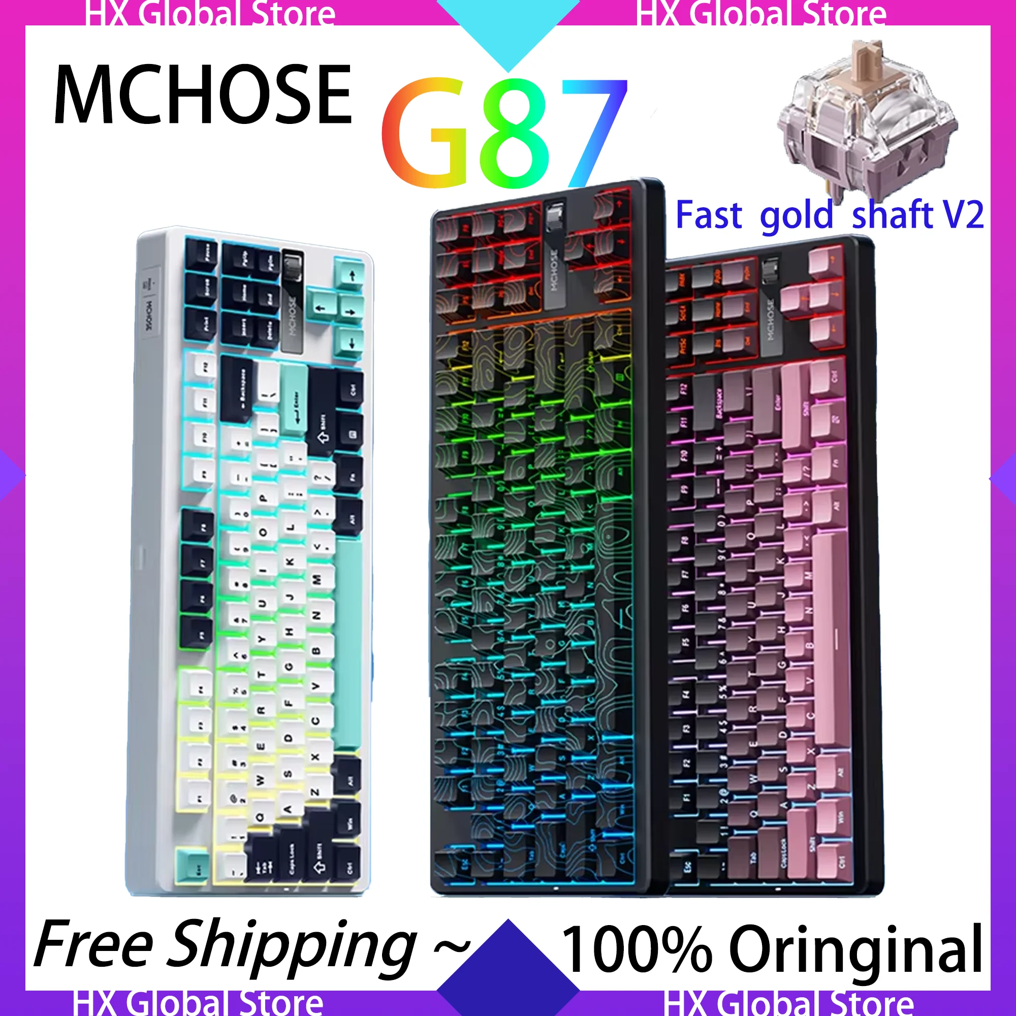 MCHOSE G87 Mechanical Keyboard Fast Gold Shaft V2 South Facing RGB Customized Switch Hot Swappable 10000mAh BT 2.4G Wireless 87%
MCHOSE G87 Mechanical Keyboard Fast Gold Shaft V2 South Facing RGB Customized Switch Hot Swappable 10000mAh BT 2.4G Wireless 87%