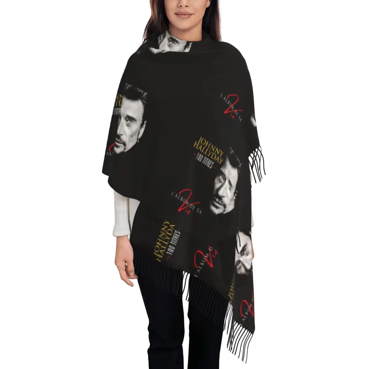 Стильный потрясающий шарф с кисточками Johnny Hallyday в стиле рок, женский зимне-осенний теплый платок, женские шарфы для певиц во Франции
Стильный потрясающий шарф с кисточками Johnny Hallyday в стиле рок, женский зимне-осенний теплый платок, женские шарфы для певиц во Франции