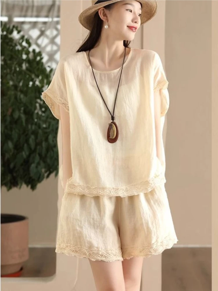 2026 Women's Summer Cotton Linen Casual Set Loose Fit T-Shirt Wide Leg Shorts Solid Color Two Piece Outfit
2026 Women's Summer Cotton Linen Casual Set Loose Fit T-Shirt Wide Leg Shorts Solid Color Two Piece Outfit