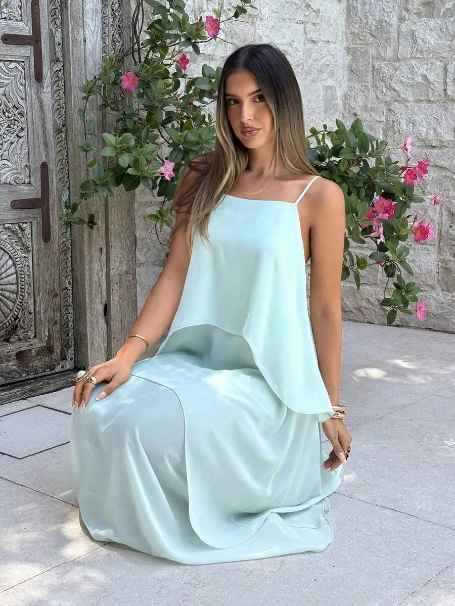 Mint Green Sleeveless Solid Elegant Long Dress For Women Vacation Beach Party
Mint Green Sleeveless Solid Elegant Long Dress For Women Vacation Beach Party