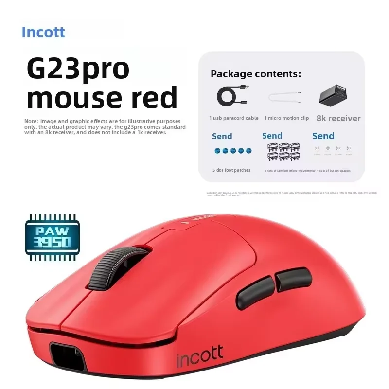 Incott G23 V2 Wireless Gaming Mouse 47g Ultra Lightweight PAW3395 Sensor 3-Mode 8000Hz Polling Rate FPS Esports Gamer
Incott G23 V2 Wireless Gaming Mouse 47g Ultra Lightweight PAW3395 Sensor 3-Mode 8000Hz Polling Rate FPS Esports Gamer