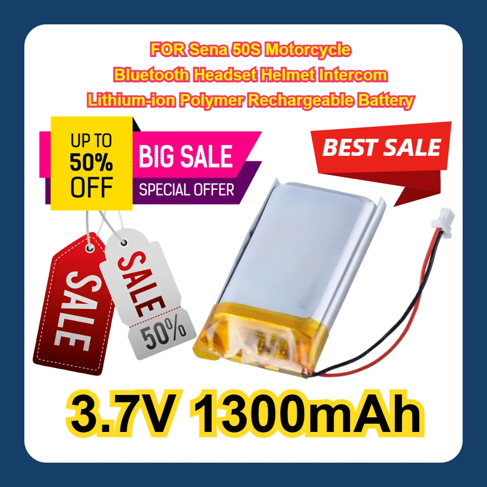 3.7V 1300mAh FOR Sena 50S Motorcycle Bluetooth Headset Helmet Intercom Lithium-ion Polymer Rechargeable Battery
3.7V 1300mAh FOR Sena 50S Motorcycle Bluetooth Headset Helmet Intercom Lithium-ion Polymer Rechargeable Battery