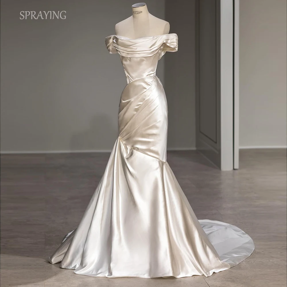 SPRAYING Mermaid Wedding Dresses Pleat Off the Shoulder Bridal Gown Floor-Length Sweep Train Shooting Dress Custom Made
SPRAYING Mermaid Wedding Dresses Pleat Off the Shoulder Bridal Gown Floor-Length Sweep Train Shooting Dress Custom Made