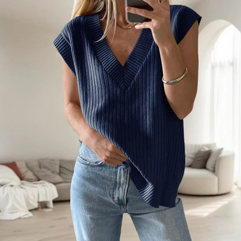 Streetwear Casual V-neck Tops Female Clothing Vintage Style Solid Color Sleeveless Vertical Stripes Pullover Vests For Women
Streetwear Casual V-neck Tops Female Clothing Vintage Style Solid Color Sleeveless Vertical Stripes Pullover Vests For Women