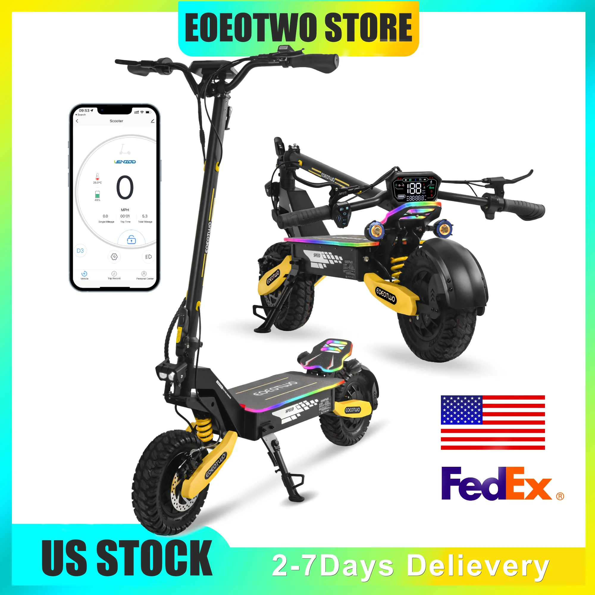 E-Scooter Foldable Waterproof Adult Electric Scooter 11 " Off-Road Tires 52V 2400W Dual Motor 23Ah APP Support Escooter 
E-Scooter Foldable Waterproof Adult Electric Scooter 11 " Off-Road Tires 52V 2400W Dual Motor 23Ah APP Support Escooter