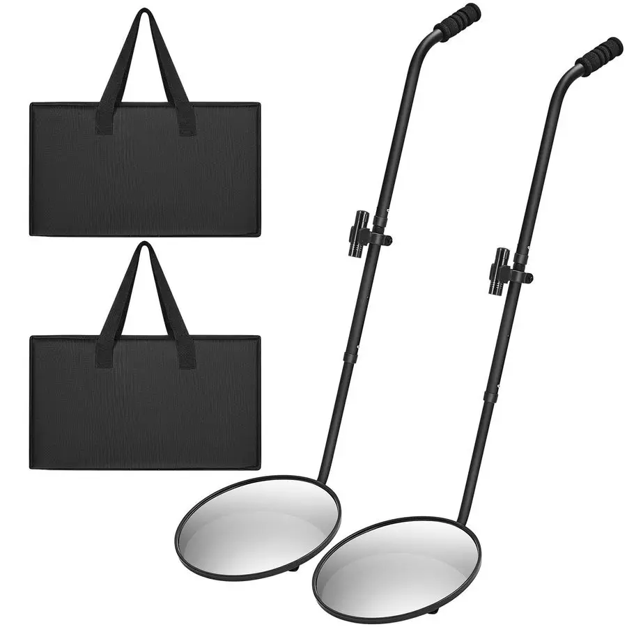 2 Pack Under Vehicle Inspection Mirror with Telescoping Handle and Light 12 Inch Diameter Security Angle Adjustment Handheld Ins