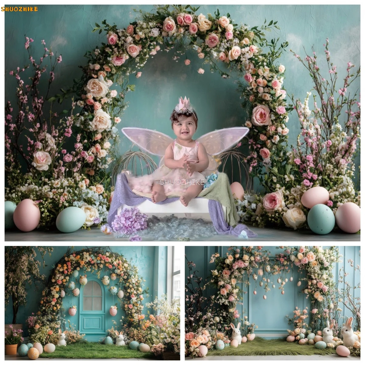 Spring Arched Flowers Door Portrait Photography Backdrop Happy Easter Rabbit Bunny Eggs Green Grass Baby Shower Photo Background
Spring Arched Flowers Door Portrait Photography Backdrop Happy Easter Rabbit Bunny Eggs Green Grass Baby Shower Photo Background