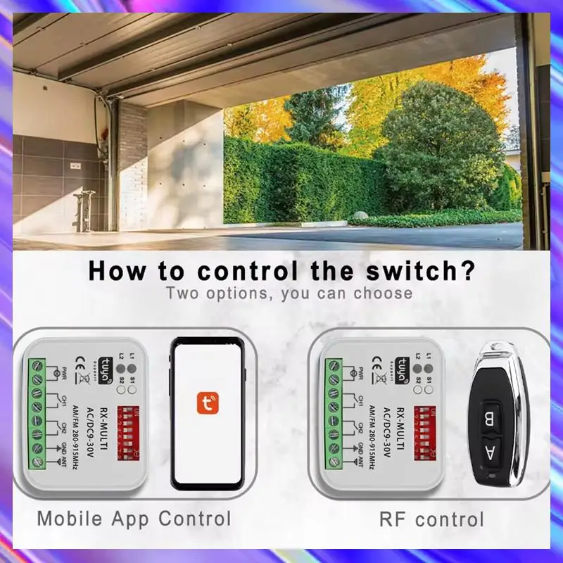 A24U Tuya Wifi Garage Door Switch 280-915Mhz Multi-Frequency Control Receiver AC DC 9-30V Universal With 433Mhz
A24U Tuya Wifi Garage Door Switch 280-915Mhz Multi-Frequency Control Receiver AC DC 9-30V Universal With 433Mhz