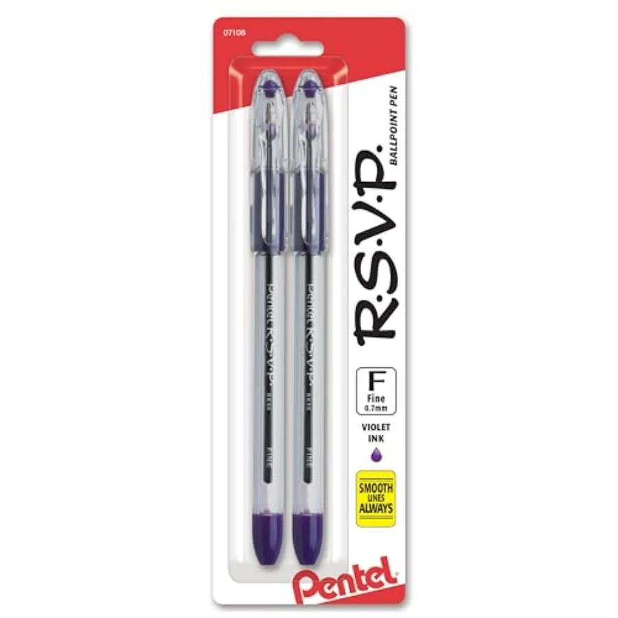 RSVP Ballpoint Pen, 0.7mm,Fine Line, Violet Ink (BK90BP2V) (Pack of 1, 2 Count Total)
RSVP Ballpoint Pen, 0.7mm,Fine Line, Violet Ink (BK90BP2V) (Pack of 1, 2 Count Total)