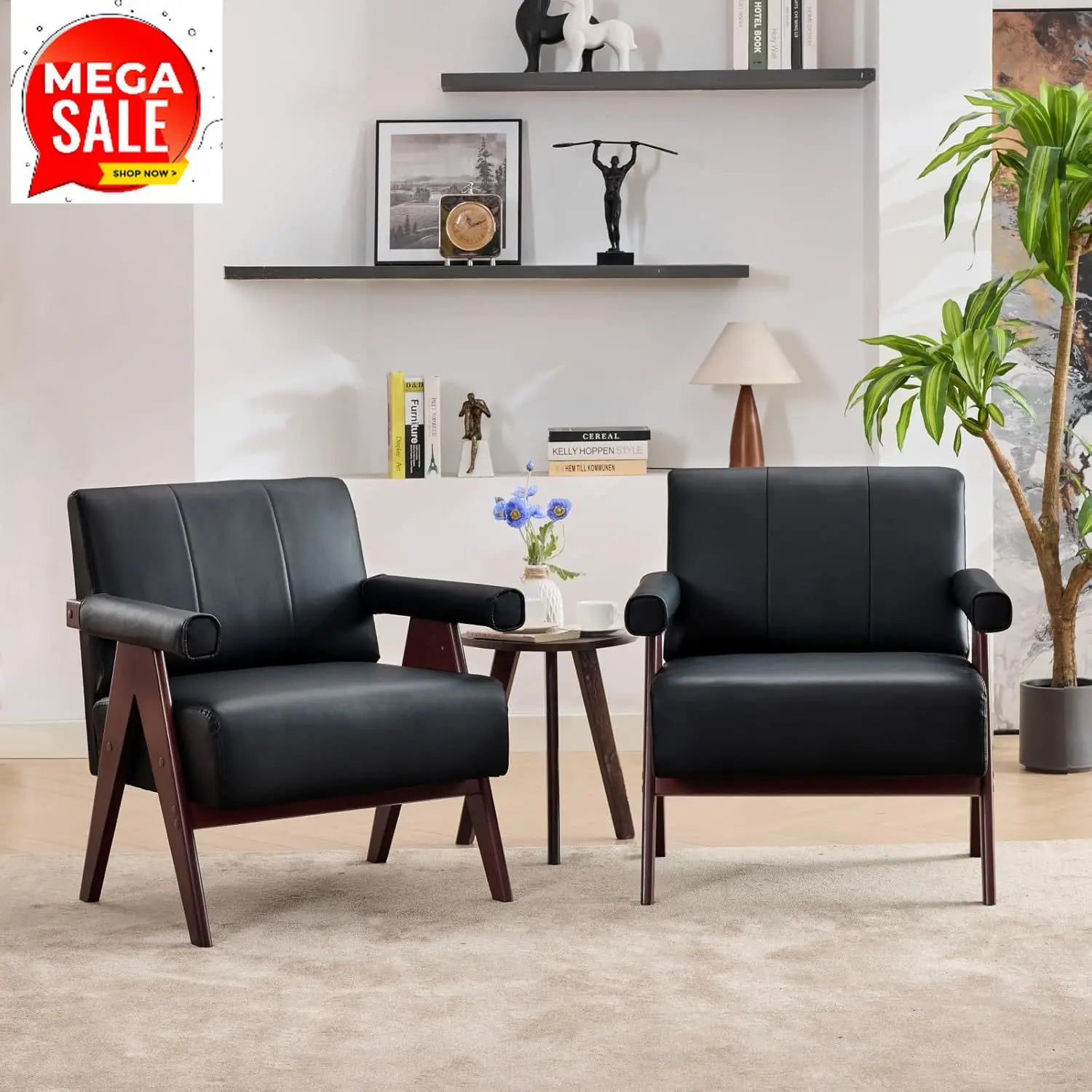 Бестселлер: Комплект из 2 черных кожаных акцентных кресел в стиле Mid-Century Modern, боковые кресла с подлокотниками для гостиной, офиса, приемной
Бестселлер: Комплект из 2 черных кожаных акцентных кресел в стиле Mid-Century Modern, боковые кресла с подлокотниками для гостиной, офиса, приемной