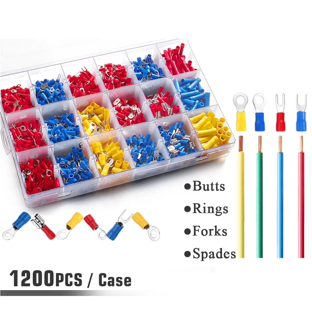 1200PCS Electrical Connector Kit- Automotive Insulated CrimpTerminals Connectors for Wiring Mixed Ring Fork Spade Butt Connector
1200PCS Electrical Connector Kit- Automotive Insulated CrimpTerminals Connectors for Wiring Mixed Ring Fork Spade Butt Connector