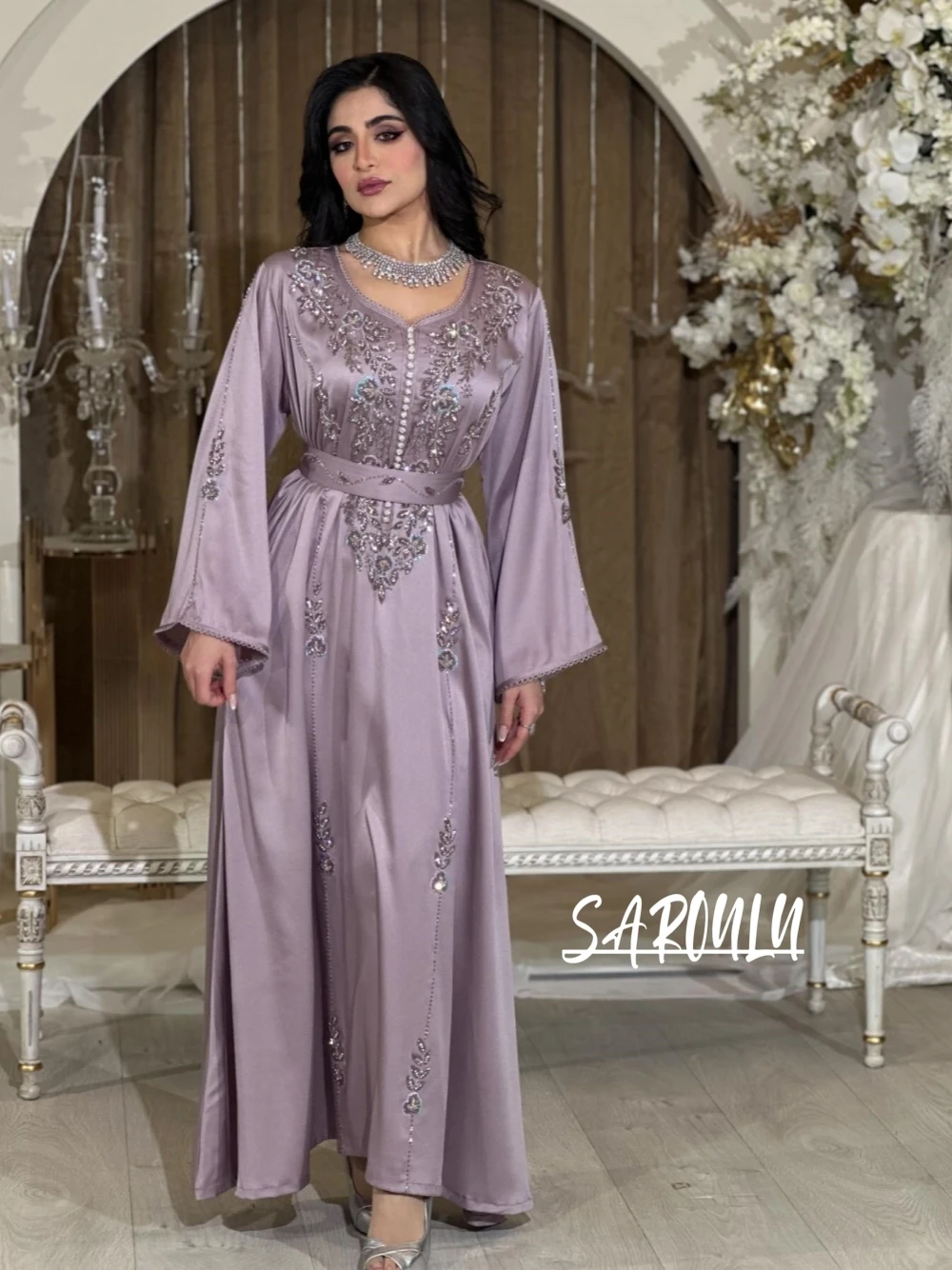 Kaftan A Line Fashionbale Evening Dress Arab Elegant Sequined Beads Customized Women Muslim Prom Gown Formal Party Charming Robe 
Kaftan A Line Fashionbale Evening Dress Arab Elegant Sequined Beads Customized Women Muslim Prom Gown Formal Party Charming Robe
