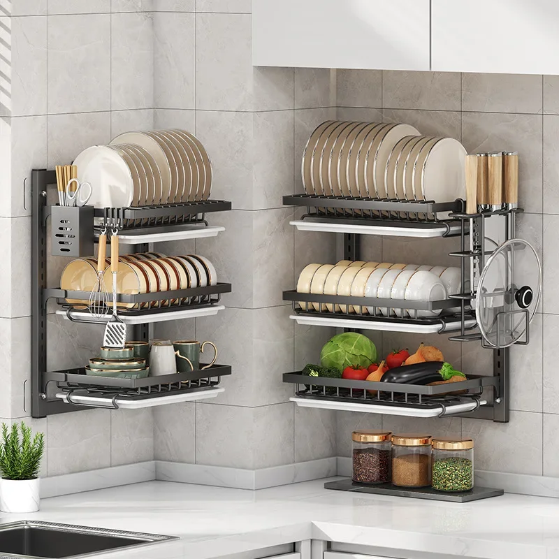 Wall-Mounted Kitchen Dish Rack Multifunctional Kitchen Organizer with Drainboard Cutlery Storage Holder Dinnerware Drainer
Wall-Mounted Kitchen Dish Rack Multifunctional Kitchen Organizer with Drainboard Cutlery Storage Holder Dinnerware Drainer