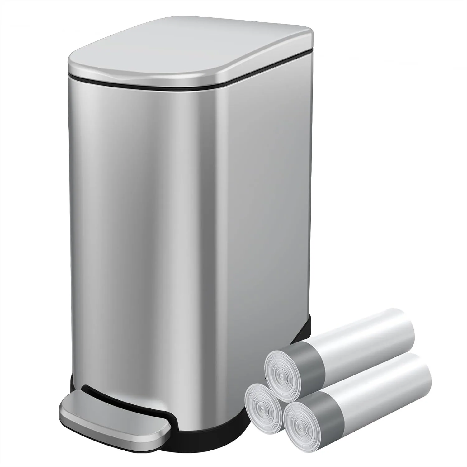 Slim Bathroom Trash Can with Lid, 2.6 Gallon Stainless Steel Step Garbage Can with Removable Inner Bucket, Soft Close
Slim Bathroom Trash Can with Lid, 2.6 Gallon Stainless Steel Step Garbage Can with Removable Inner Bucket, Soft Close