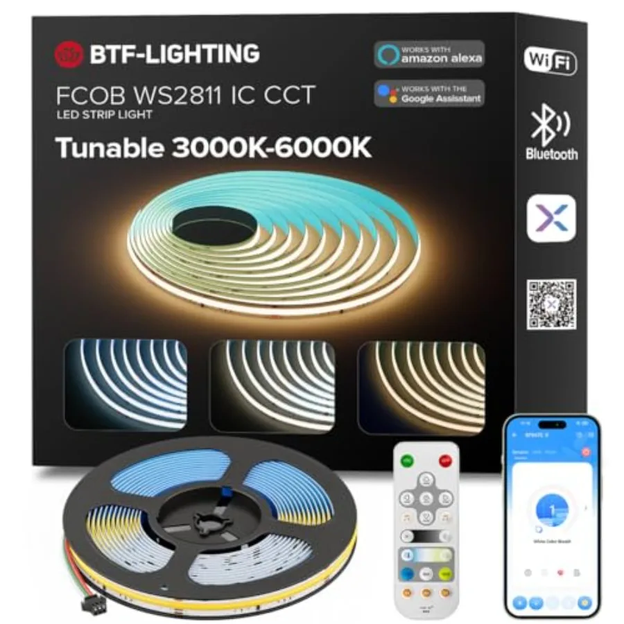 FCOB Addressable CCT WS2811 IC COB LED Strip Chasing White Light 16.4FT CRI 90+ Bluetooth WiFi Controller Support Alexa/Google
FCOB Addressable CCT WS2811 IC COB LED Strip Chasing White Light 16.4FT CRI 90+ Bluetooth WiFi Controller Support Alexa/Google