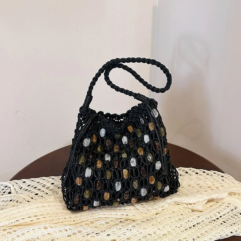 Beaded Crochet Tote Bag Hollow Out Woven Shoulder Purse with Multicolor Wooden Beads Summer Beach Drawstring Bucket Handbag
Beaded Crochet Tote Bag Hollow Out Woven Shoulder Purse with Multicolor Wooden Beads Summer Beach Drawstring Bucket Handbag