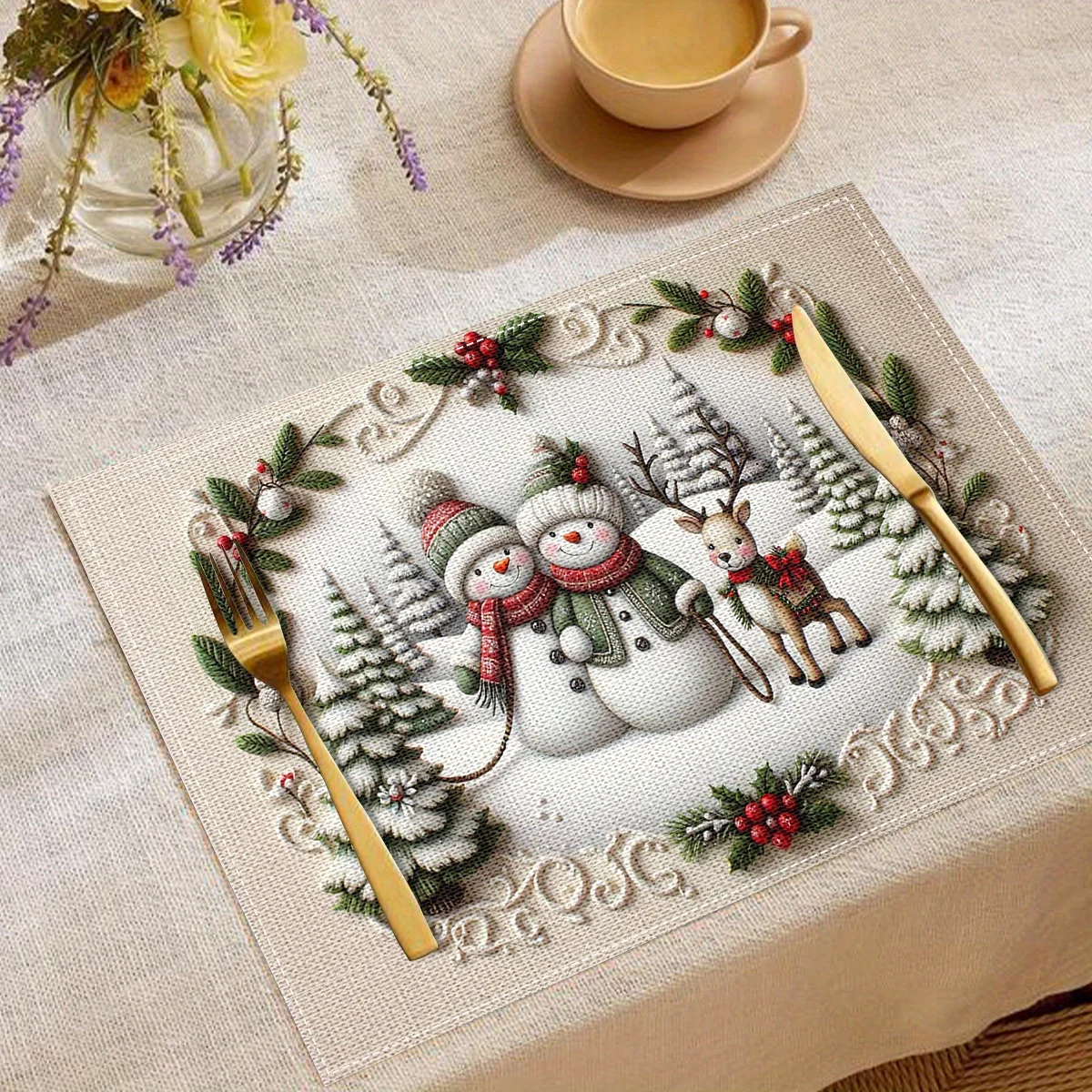 VIKAM 4/6/8/10pcsChristmas-Themed Placemats With Snowman And Reindeer Designs Heat-Resistant And Wear-Resistant Home Decor
VIKAM 4/6/8/10pcsChristmas-Themed Placemats With Snowman And Reindeer Designs Heat-Resistant And Wear-Resistant Home Decor