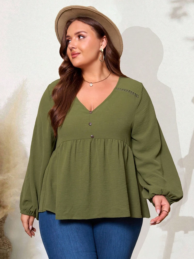 Plus Size Green V-neck Ladies Tops Women Casual Commuter Wind Elegant Mature Women Home 2025 New Autumn Best Choice
Plus Size Green V-neck Ladies Tops Women Casual Commuter Wind Elegant Mature Women Home 2025 New Autumn Best Choice