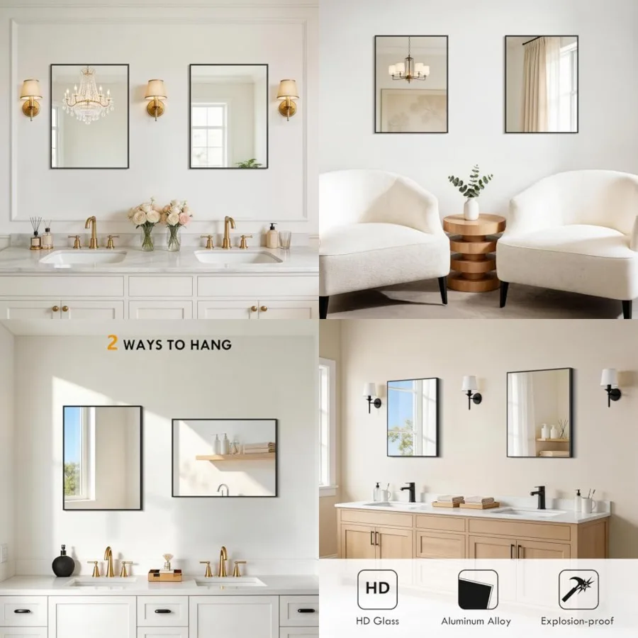 Bathroom Mirror for Wall, 2 Pack 18x24 Inch Rectangle Mirrors with Metal Frame, Modern Vanity Wall Mirror Decor for Entryway Ha
Bathroom Mirror for Wall, 2 Pack 18x24 Inch Rectangle Mirrors with Metal Frame, Modern Vanity Wall Mirror Decor for Entryway Ha