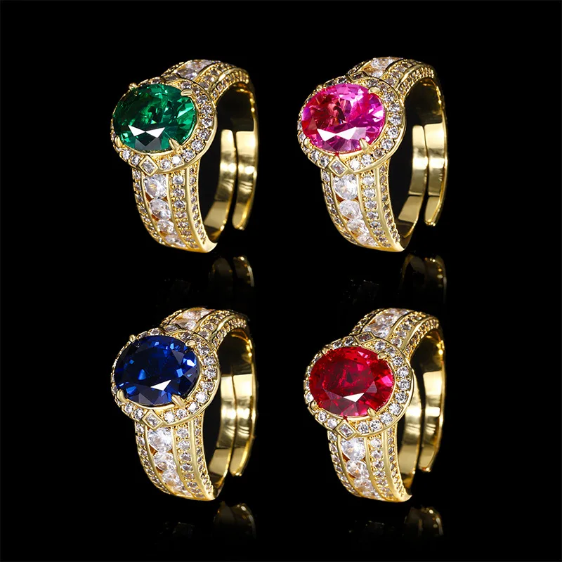 New jewelry with copper base and gold plating, European and American colored gemstone corundum gold ring for women, 8*10 wholesa
New jewelry with copper base and gold plating, European and American colored gemstone corundum gold ring for women, 8*10 wholesa