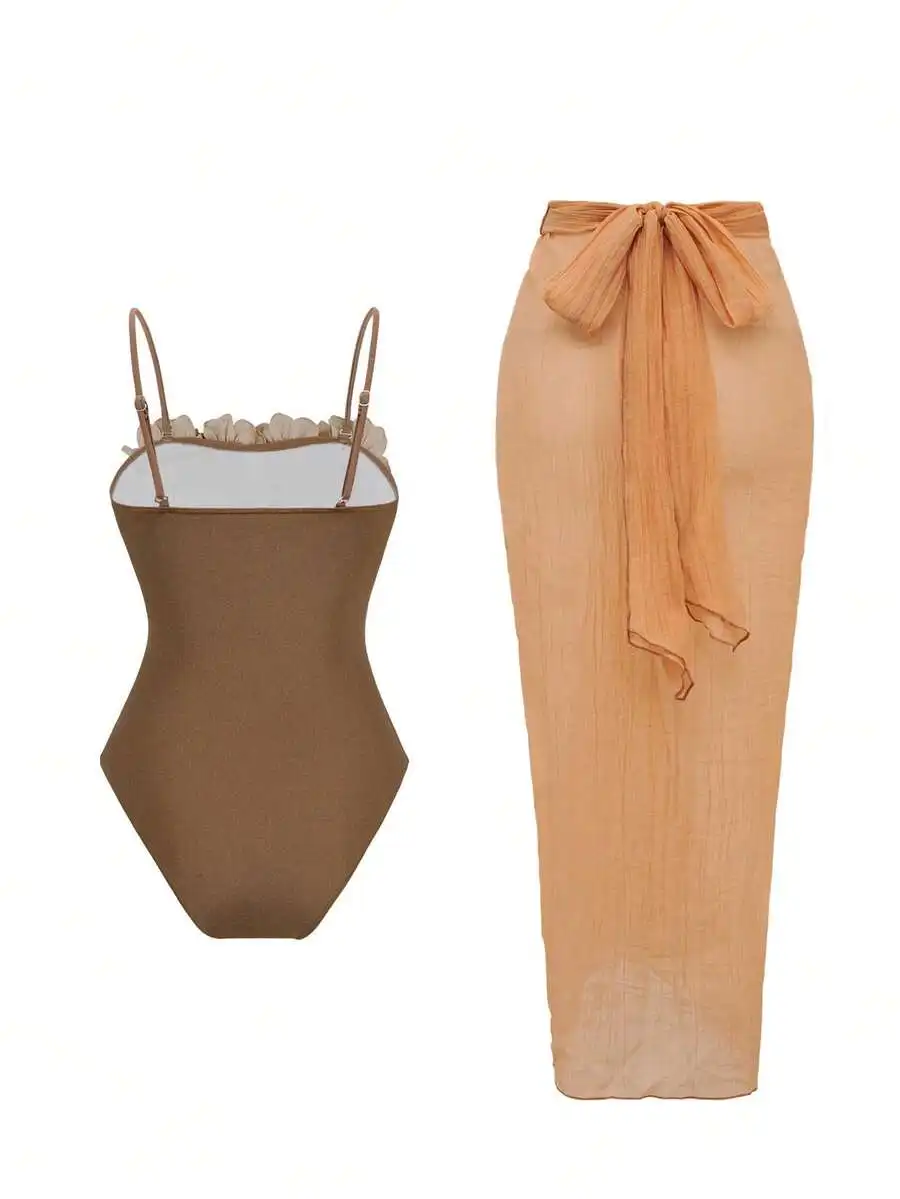 Womens 2-Piece Swimsuit Set With Floral Bandeau One-Piece And Tie-Up Maxi Skirt
Womens 2-Piece Swimsuit Set With Floral Bandeau One-Piece And Tie-Up Maxi Skirt