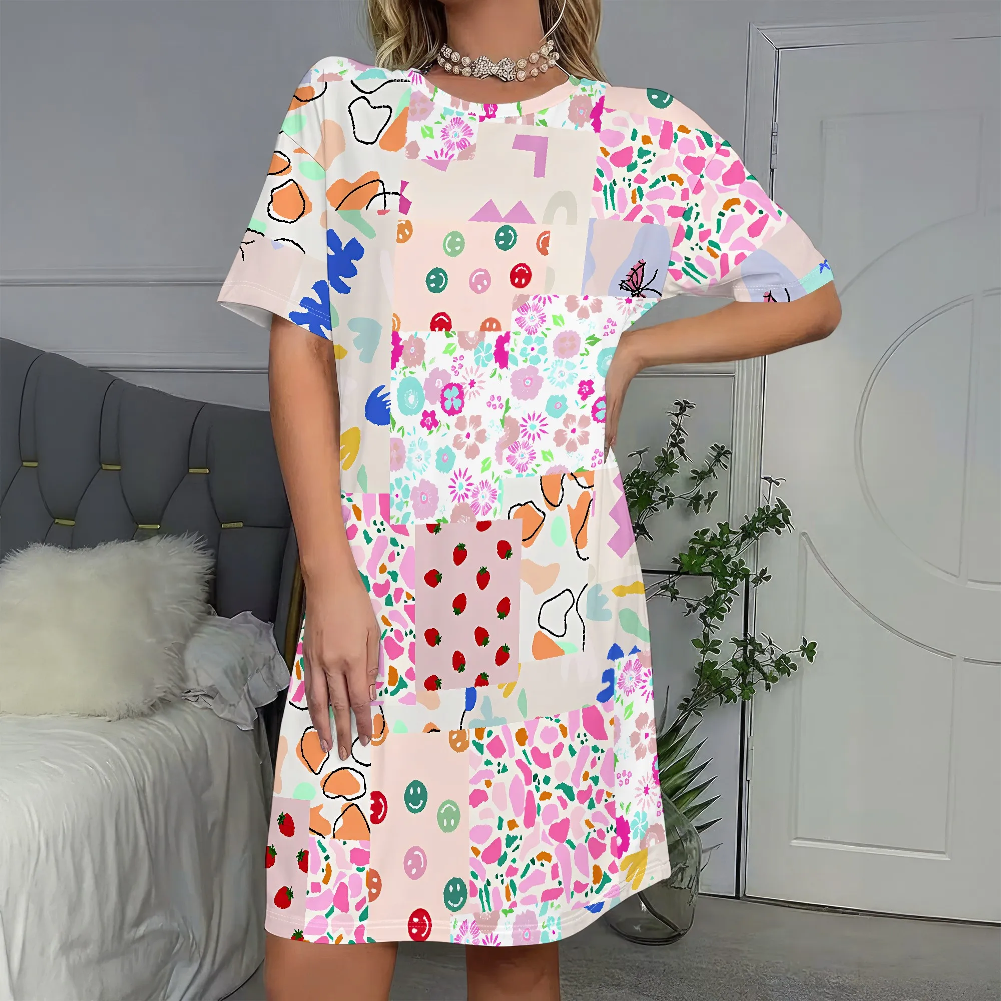 Abstract Art Print, Short Sleeve Dress, Floral Pattern, Colorful Shapes, Summer Casual Wear, S-2XL
Abstract Art Print, Short Sleeve Dress, Floral Pattern, Colorful Shapes, Summer Casual Wear, S-2XL