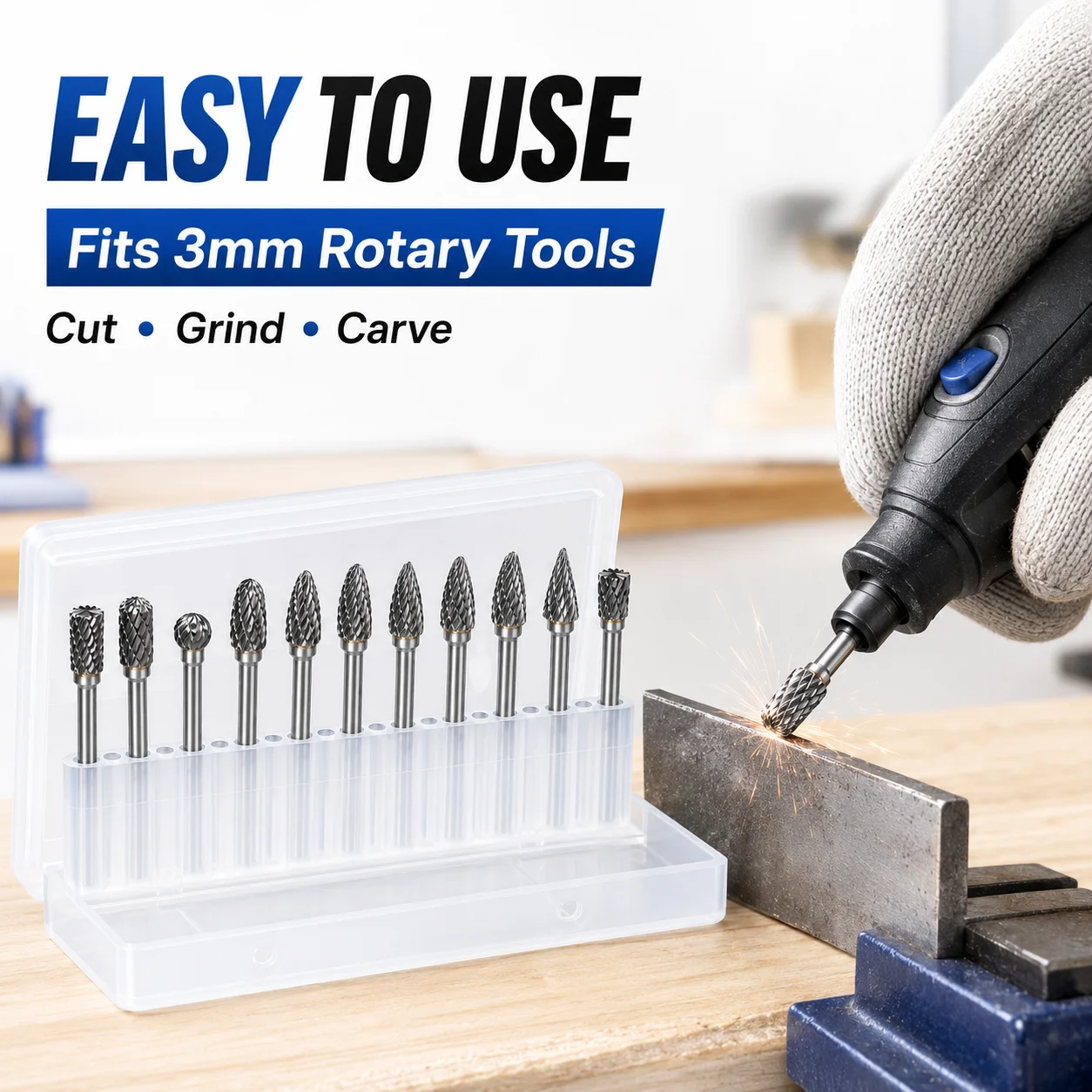 Carbide Burr Set 10pcs Double Cut 3mm Shank Die Grinder Bits for Dremel Rotary Tool Metal Carving
Carbide Burr Set 10pcs Double Cut 3mm Shank Die Grinder Bits for Dremel Rotary Tool Metal Carving