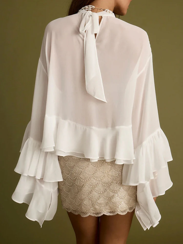 Leisure Flare Sleeve Loose Pullovers Autumn New Irregular Ruffles Women's Blouse Fashion O-neck Solid Color Short Chiffon Shirts
Leisure Flare Sleeve Loose Pullovers Autumn New Irregular Ruffles Women's Blouse Fashion O-neck Solid Color Short Chiffon Shirts