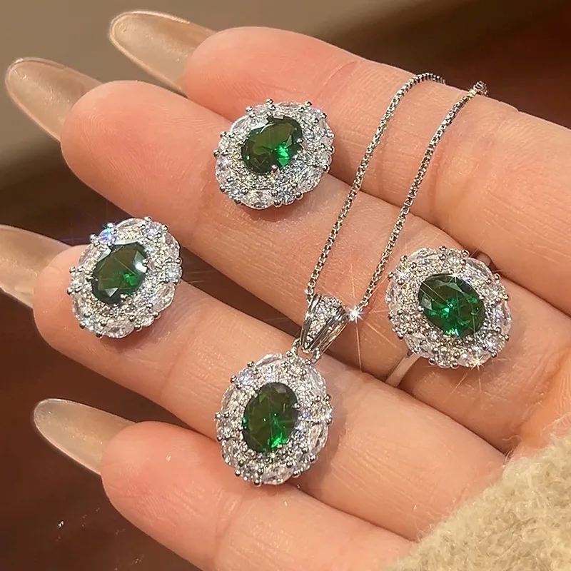 Elegant Emerald Green Oval Halo Jewelry Adjustable Ring Necklace Earrings Sparkling CZ Bridal Party Fashion Gift Womens Jewelry
Elegant Emerald Green Oval Halo Jewelry Adjustable Ring Necklace Earrings Sparkling CZ Bridal Party Fashion Gift Womens Jewelry