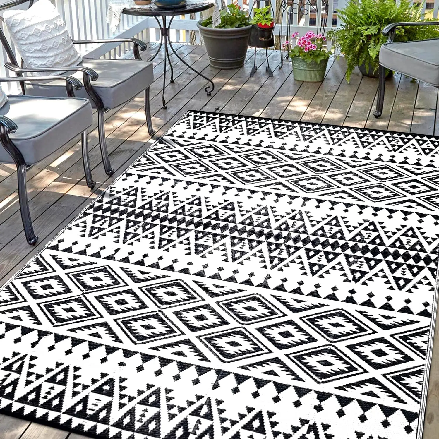 Waterproof Outdoor Rug 8x10ft, Reversible Bohemian Straw Mat for Patio, RV, Deck, Porch, Camping, Picnic, Black&White
Waterproof Outdoor Rug 8x10ft, Reversible Bohemian Straw Mat for Patio, RV, Deck, Porch, Camping, Picnic, Black&White