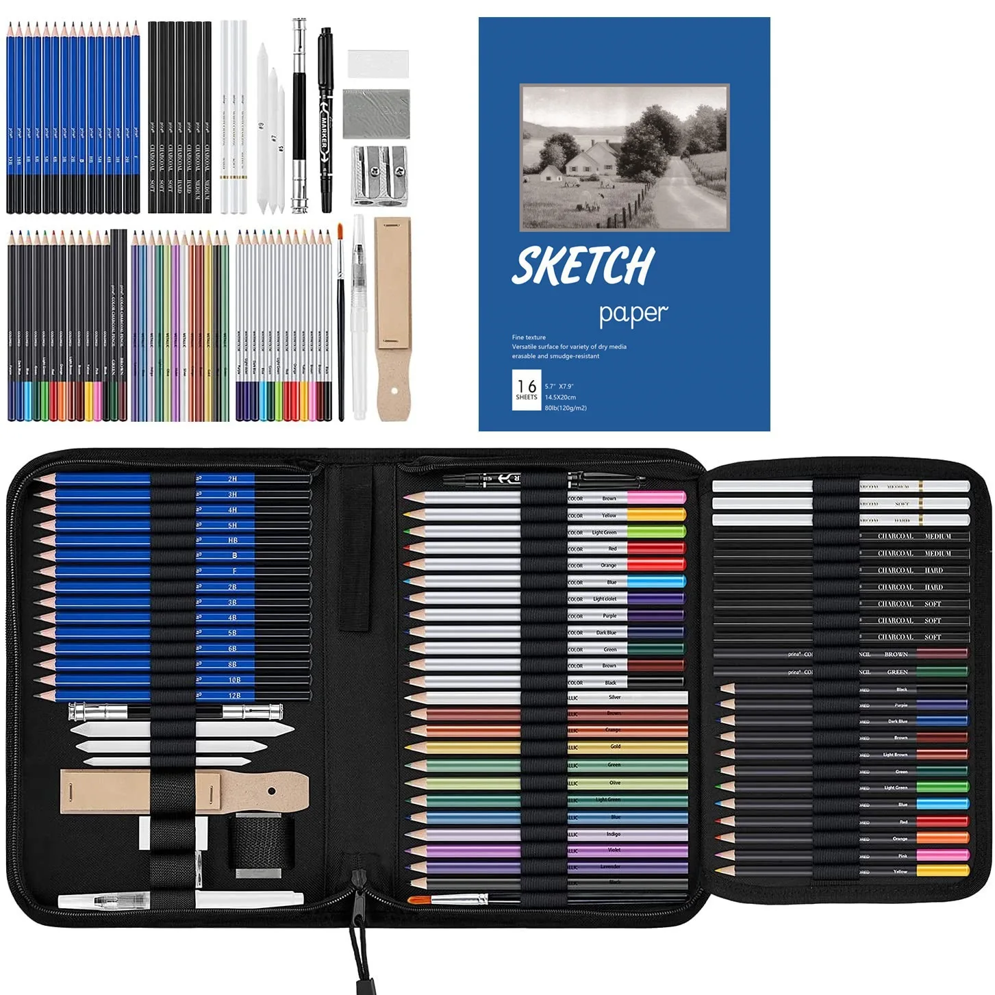 Art Supply Set - Sketching & Drawing Kit Pencils, Pastels, Watercolors for Beginner Art
Art Supply Set - Sketching & Drawing Kit Pencils, Pastels, Watercolors for Beginner Art