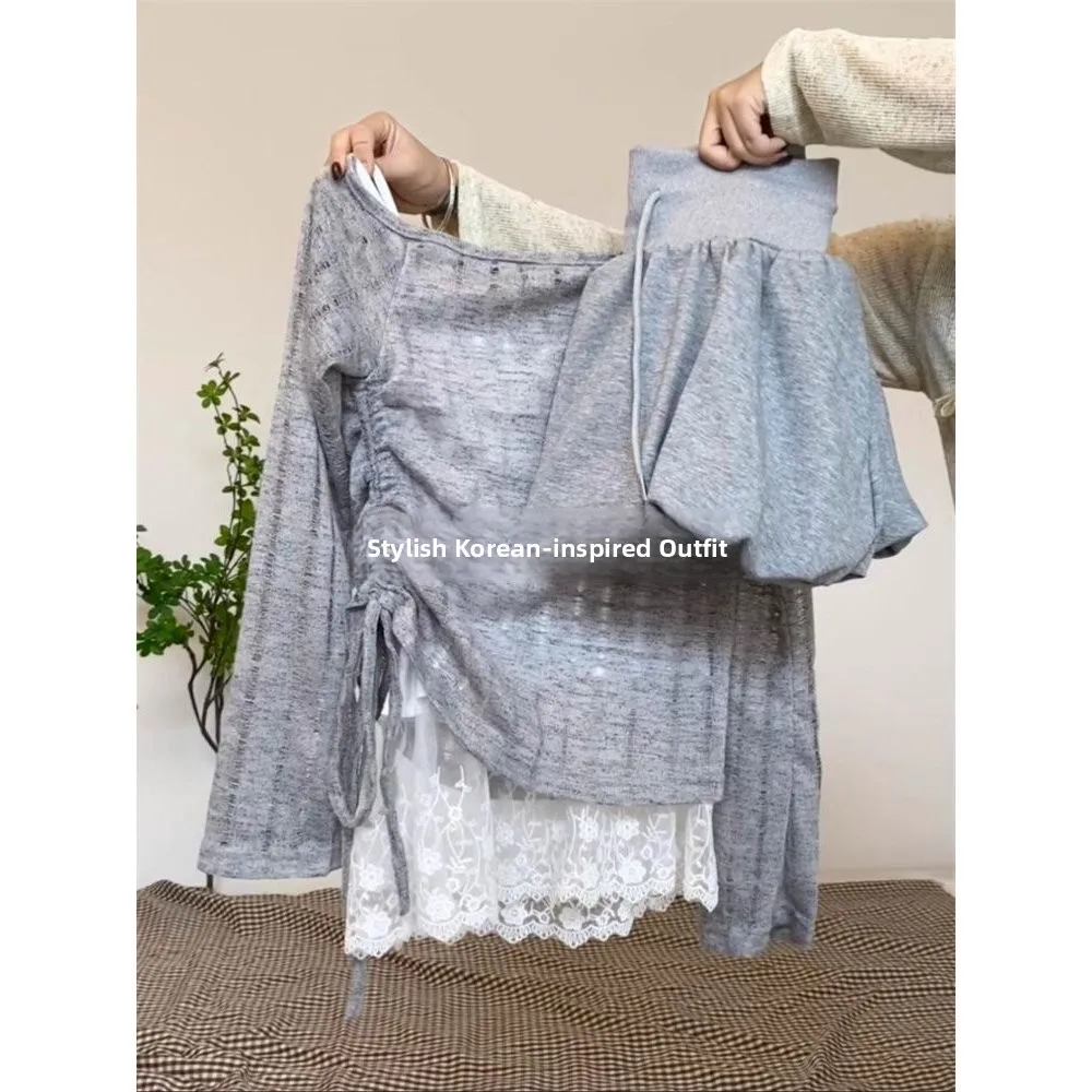 plus Size Summer Sweet And Spicy Long Sleeve Drawstring Cover up Lace Trim Blouse Grey Flower Print Skirt Three Piece Set Women
plus Size Summer Sweet And Spicy Long Sleeve Drawstring Cover up Lace Trim Blouse Grey Flower Print Skirt Three Piece Set Women