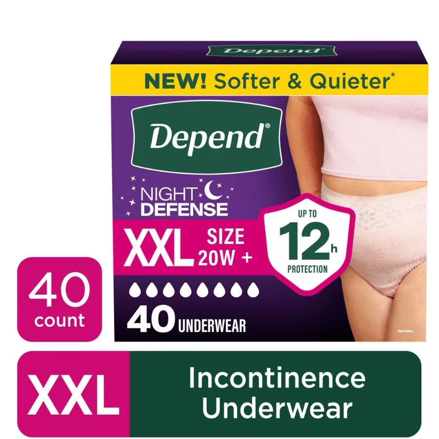 Night Defense Incontinence Underwear for Women, Adult Diapers, XXL, 40 Count
Night Defense Incontinence Underwear for Women, Adult Diapers, XXL, 40 Count