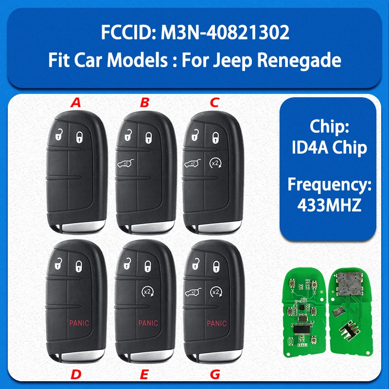 CN086037 Aftermarket 2/3/4/5 Buttons Smart Remote Control Key FCC M3N-40821302 46Chip 433MHz Keyless Go For J-eep Renegade
CN086037 Aftermarket 2/3/4/5 Buttons Smart Remote Control Key FCC M3N-40821302 46Chip 433MHz Keyless Go For J-eep Renegade
