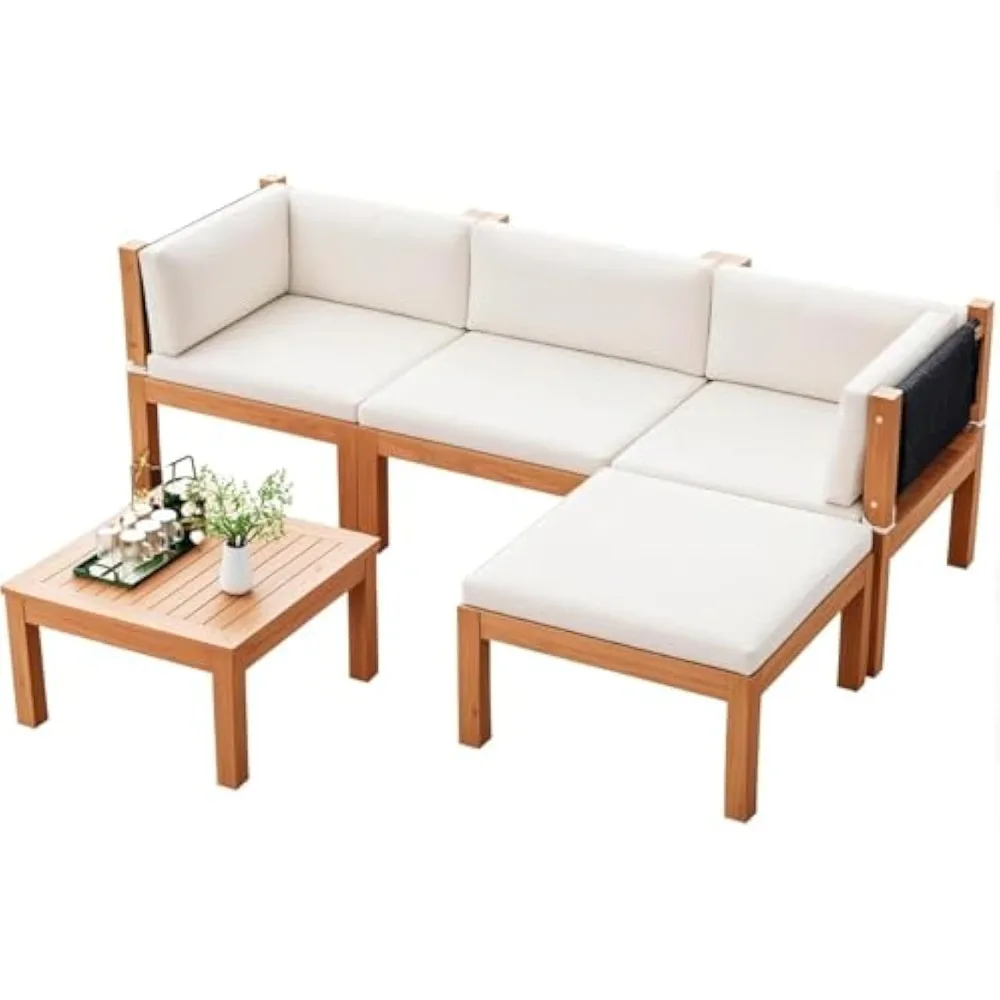 5 Pieces Acacia Wood Outdoor Sectional Sofa Set with Coffee Table, Outdoor L-Shaped Couch with All-Weather Cushion
5 Pieces Acacia Wood Outdoor Sectional Sofa Set with Coffee Table, Outdoor L-Shaped Couch with All-Weather Cushion