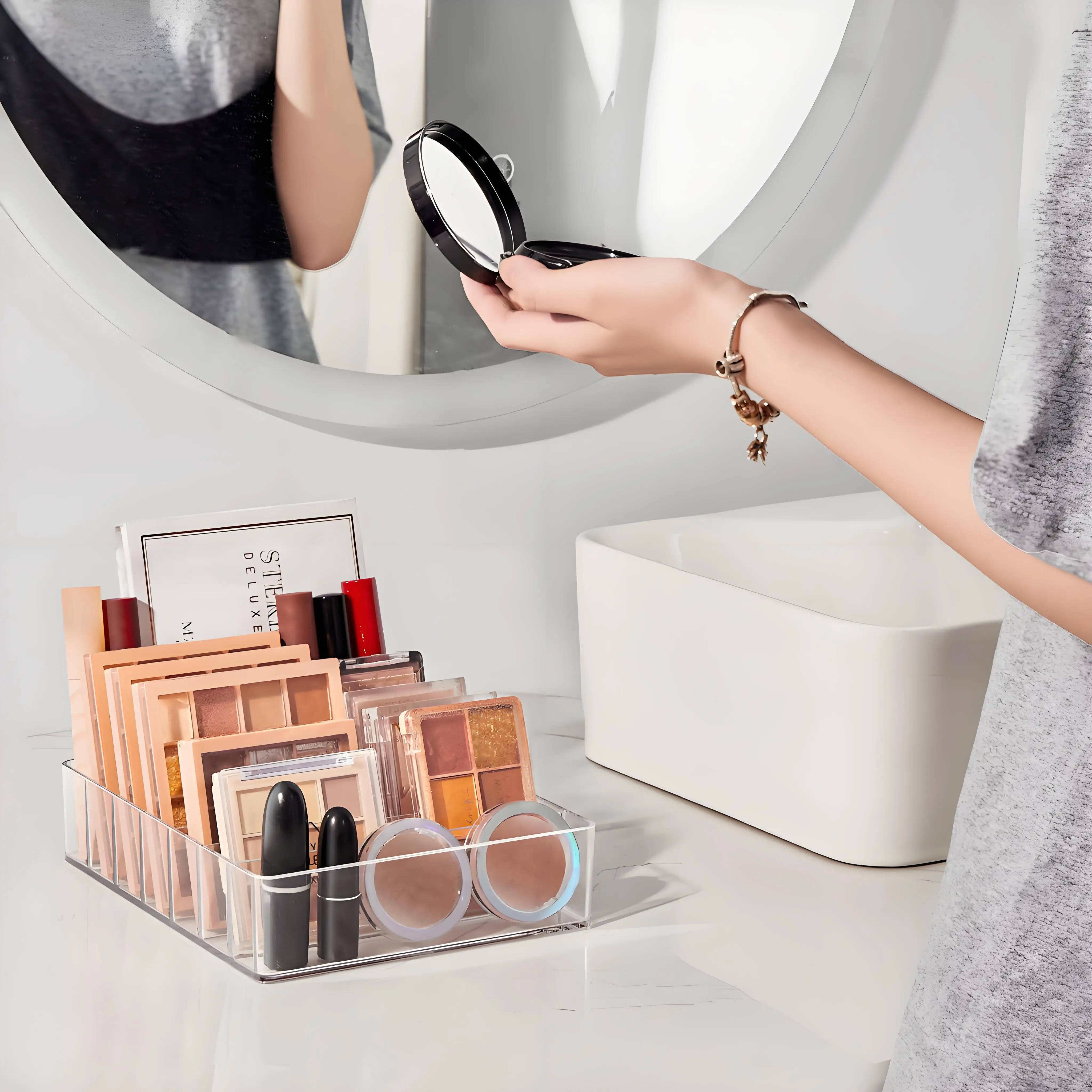 Modern Tiered Makeup Tray - Acrylic Palette & Lipstick Organizer ✔Dust-Proof Drawer Insert (Vanity Countertop Essential)
Modern Tiered Makeup Tray - Acrylic Palette & Lipstick Organizer ✔Dust-Proof Drawer Insert (Vanity Countertop Essential)