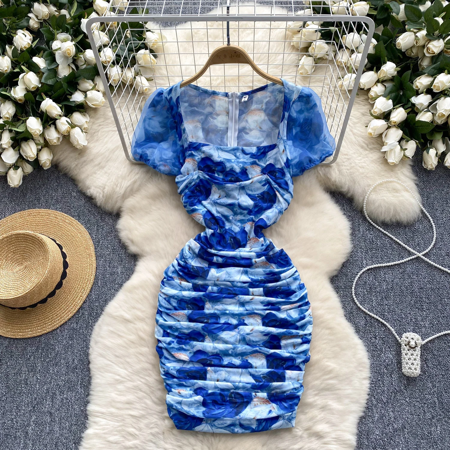 Sexy mesh print Square Collar puff sleeve pleated Dress Chic Vintage korean fashion Evening Women Slim print dresses
Sexy mesh print Square Collar puff sleeve pleated Dress Chic Vintage korean fashion Evening Women Slim print dresses