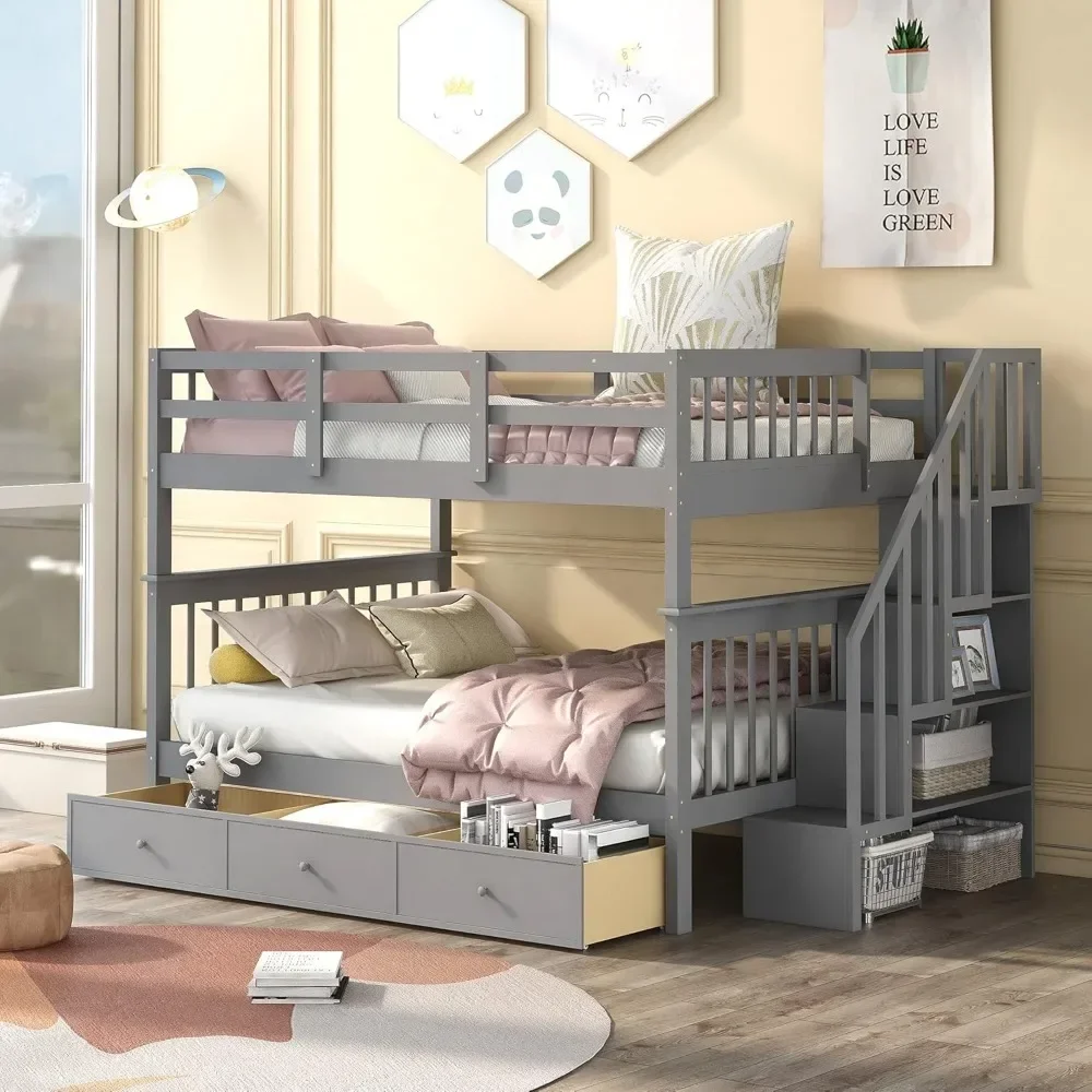 Bunk Beds Full Over Full Size, Wood Full Bunk Bed with Storage Drawers, Bunk Beds with Stairway for Kids Teens Adults
Bunk Beds Full Over Full Size, Wood Full Bunk Bed with Storage Drawers, Bunk Beds with Stairway for Kids Teens Adults