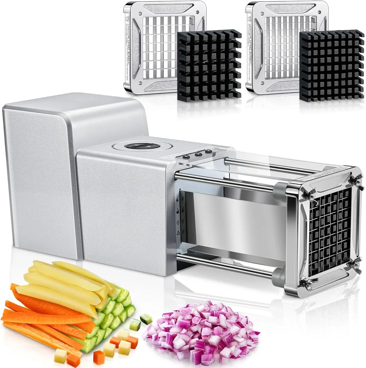 French Fry Cutter Electric Potato Cutter Stainless Steel with 1/2 & 3/8 Inch Blades for Potatoes, Carrots, Cucumbers & Onions
French Fry Cutter Electric Potato Cutter Stainless Steel with 1/2 & 3/8 Inch Blades for Potatoes, Carrots, Cucumbers & Onions