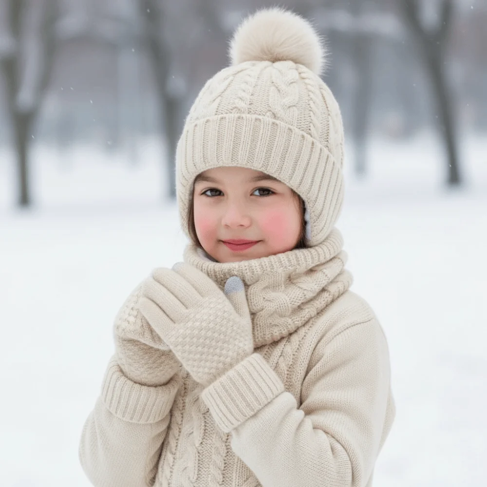 Solid Color Baby Hat Scarf Gloves Set Warm Ears Cute Pompom Toddler Knitted Hats Keep Warm with Velvet Kids Hat Set Outdoor
Solid Color Baby Hat Scarf Gloves Set Warm Ears Cute Pompom Toddler Knitted Hats Keep Warm with Velvet Kids Hat Set Outdoor