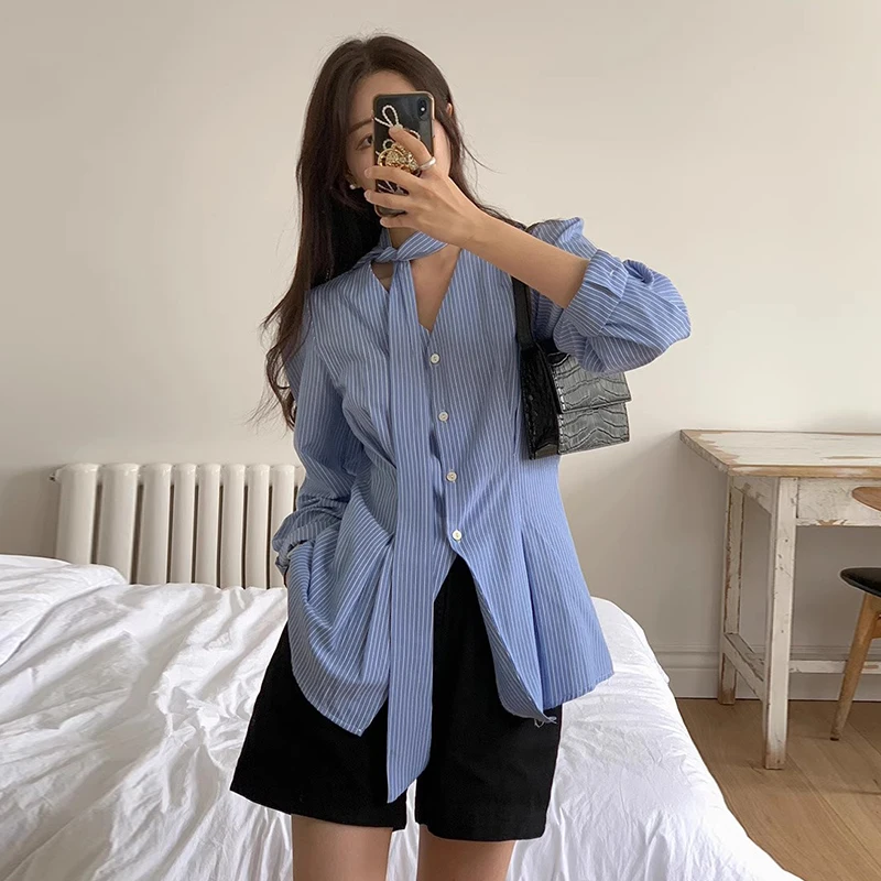Slimming Stripe irt Women's V-ne Long Sve Ne Hanging Belted Versatile Chic Autumn Retro Sle Korean Loose Fit irt
Slimming Stripe irt Women's V-ne Long Sve Ne Hanging Belted Versatile Chic Autumn Retro Sle Korean Loose Fit irt