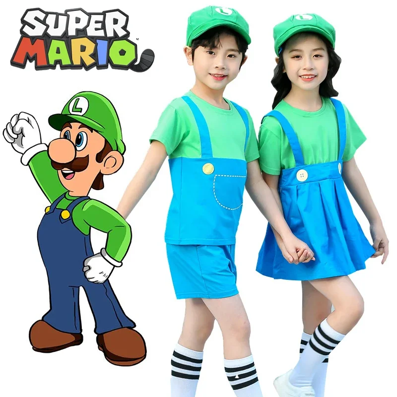 Summer Cosplay Luigi Cartoon Closing Boys Girls Siblings Costume Children's Super Mary Suit with Hat Kids Birthday Costume Gift
Summer Cosplay Luigi Cartoon Closing Boys Girls Siblings Costume Children's Super Mary Suit with Hat Kids Birthday Costume Gift