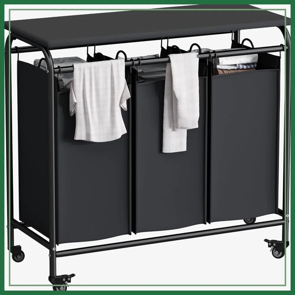 3 Bag Laundry Sorter Cart with Ironing Board, Heavy Duty Rolling Lockable Wheels, Removable Bags
3 Bag Laundry Sorter Cart with Ironing Board, Heavy Duty Rolling Lockable Wheels, Removable Bags