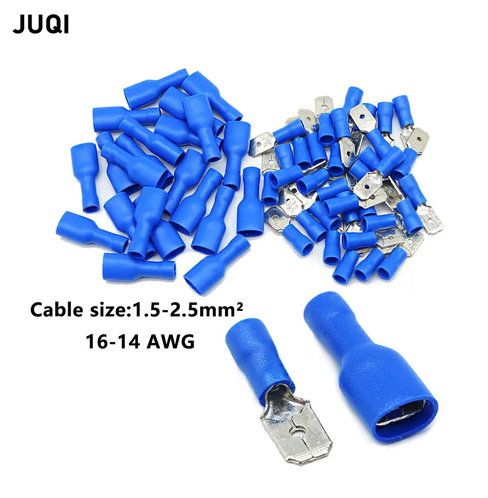 6.3mm FDFD MDD 2.25-250 Female Male Connector Electrical Wiring Connector Insulated Crimp Terminal Spade blue
6.3mm FDFD MDD 2.25-250 Female Male Connector Electrical Wiring Connector Insulated Crimp Terminal Spade blue