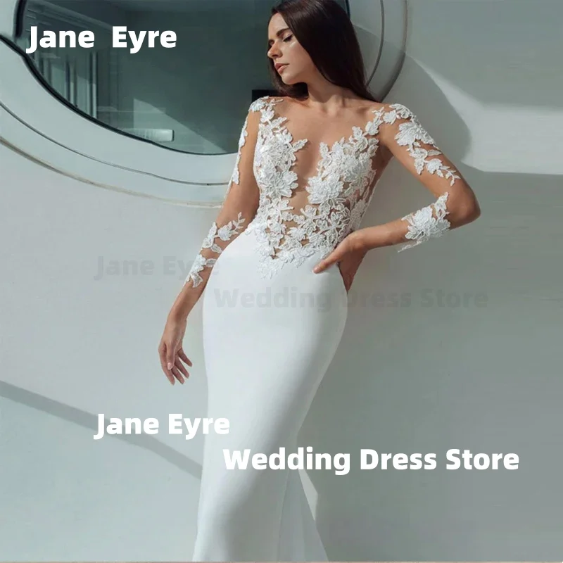 Свадебное платье «Джейн Эйр» с длинными рукавами, силуэт «русалка», иллюзорный вырез, кружевные аппликации, для пляжа, Vestidos de Novia
Свадебное платье «Джейн Эйр» с длинными рукавами, силуэт «русалка», иллюзорный вырез, кружевные аппликации, для пляжа, Vestidos de Novia