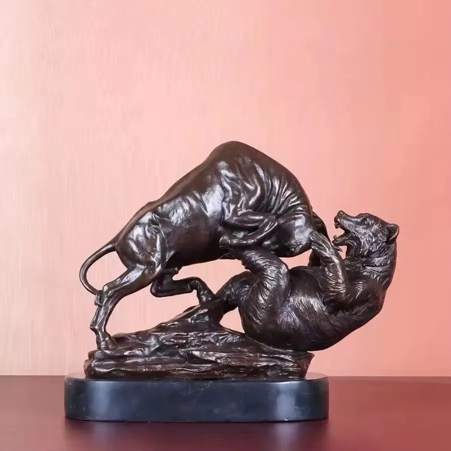 Classic Wall Street Bull Sculpture Bronze Bull and Bear Fighting Statue with Marble Base Vintage Art
Classic Wall Street Bull Sculpture Bronze Bull and Bear Fighting Statue with Marble Base Vintage Art